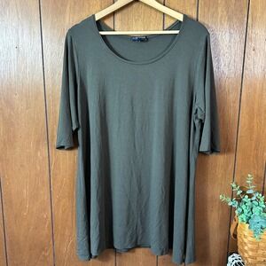 Eileen Fisher Olive‎ Green 3/4 Sleeve Tunic Top Plus Size 2X Viscose Spandex